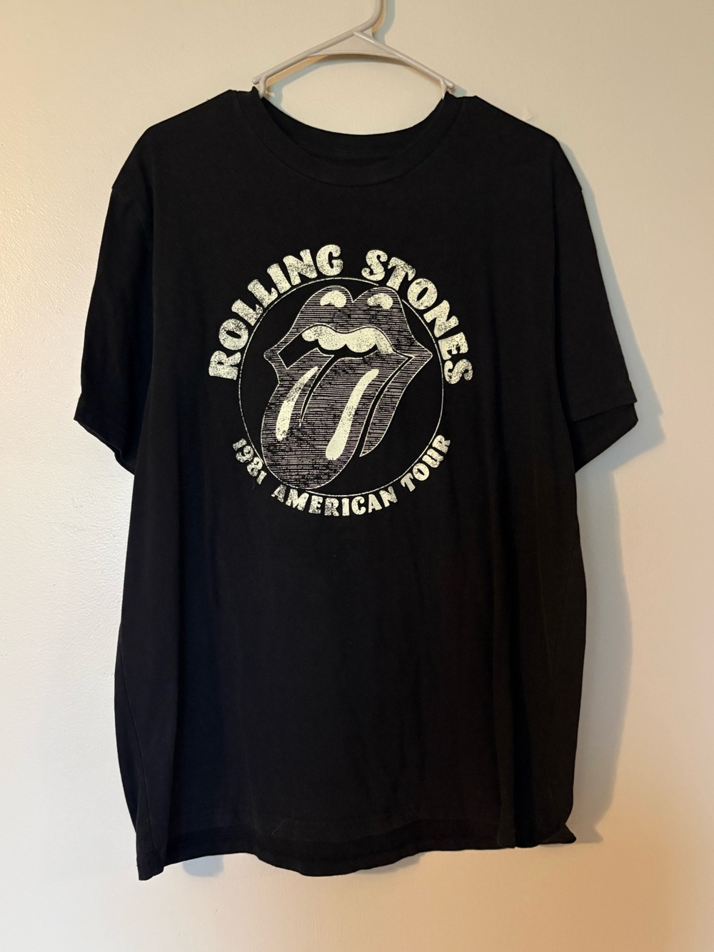 the Rolling Stones Black Tee with White Tongue Logo